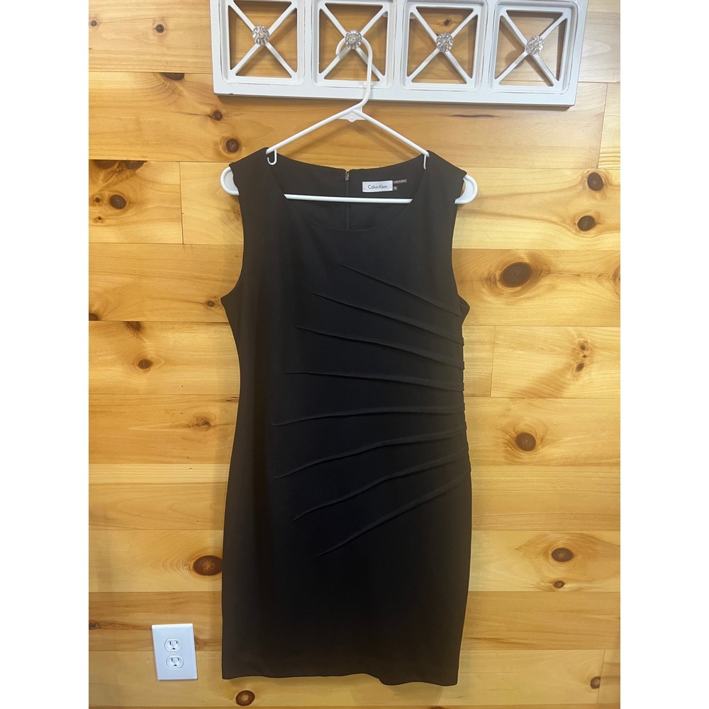 Calvin Klein Womens Black Pleated Sunburst Sheath Dress Size 12 Sleeveless Knee